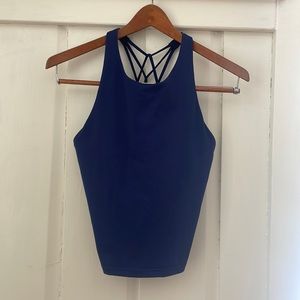 Strappy built in bra tank. Navy blue. Size Small